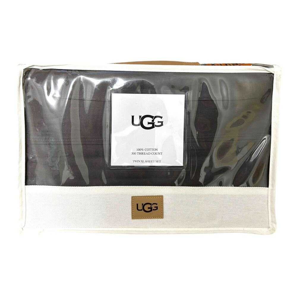 UGG Twin XL Sheet Set NWT Charcoal 100% Cotton 300 Thread Count Cozy Timeless